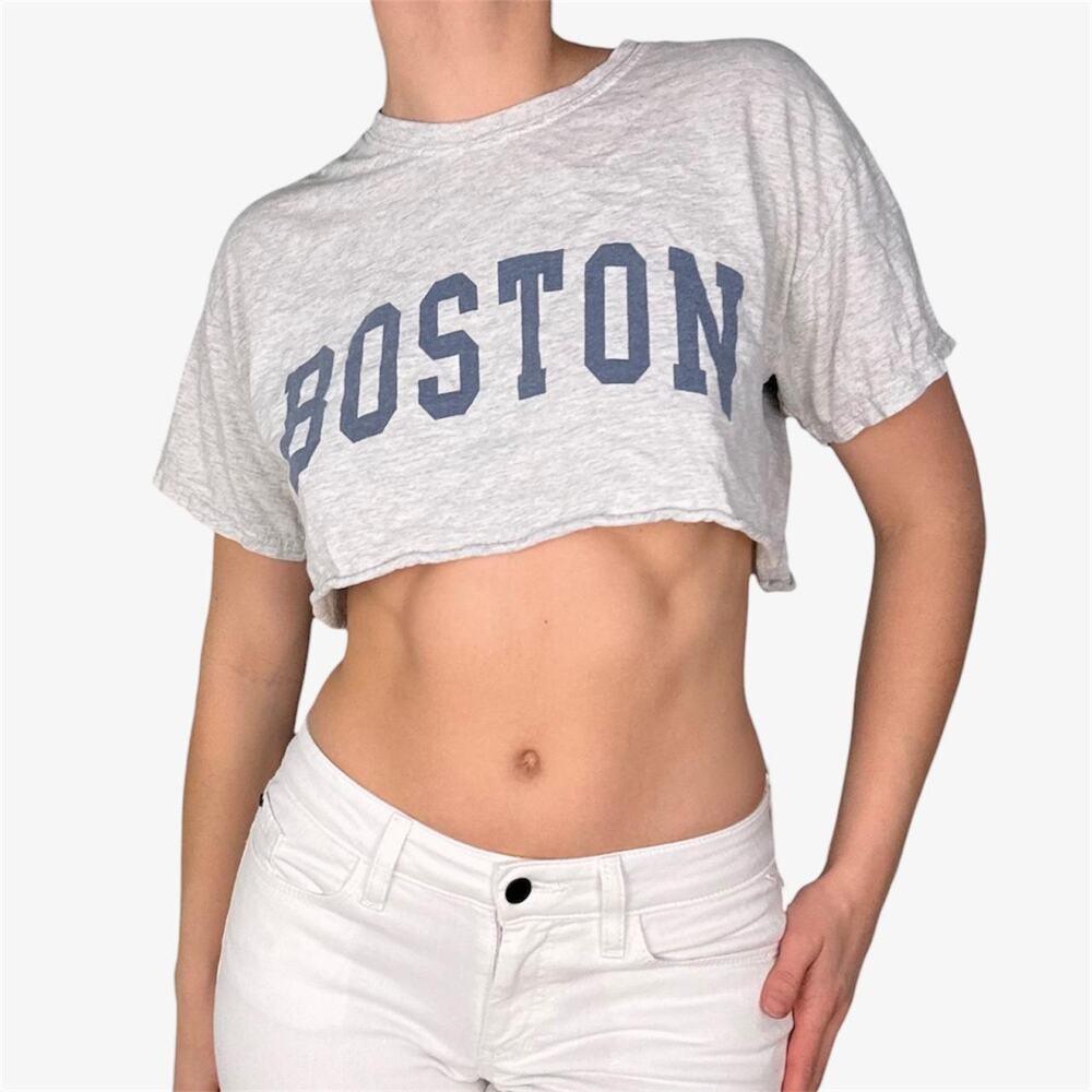 Brandy Melville J Galt "Boston" cropped vintage style grey tee navy letters - xs